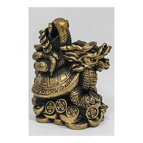 Статуэтка Фэн-Шуй змея со слитком на драконе с золотистым покрытием (гипсобетон, высота 9 см.), 1 шт.