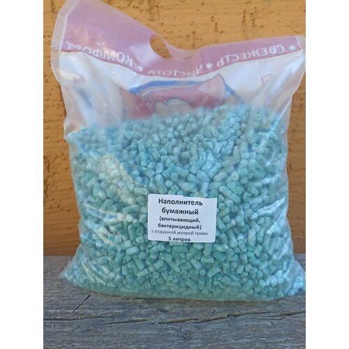 Наполнитель бумажный с отдушкой мокрой травы, 5 л. (бактерицидный)