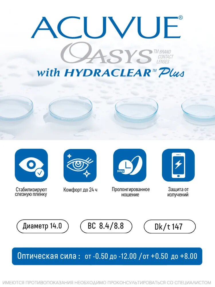 Контактные линзы ACUVUE OASYS with Hydraclear Plus, 6 шт. — фото 1