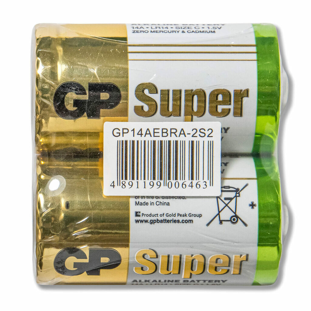 Батарейка LR14 (С) GP Super Alkaline, блистер. Комплект из 2 батареек