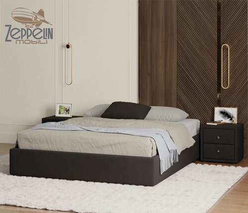 Изображение товара Кровать-софа Base 160x200 без изголовья с подъемником и ящиком Zeppelin Mobili мягкая двуспальная из коричневого велюра