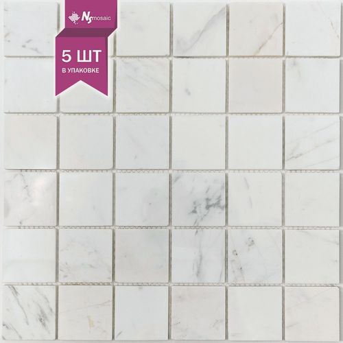 Изображение товара Мозаика из мрамора NSmosaic KP-759, белая/серая полированная, 298x298 мм, упаковка 5шт