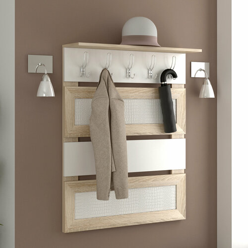 Вешалка настенная в прихожую Уют, сонома / белый, 5 крючков, 90x110x20 см