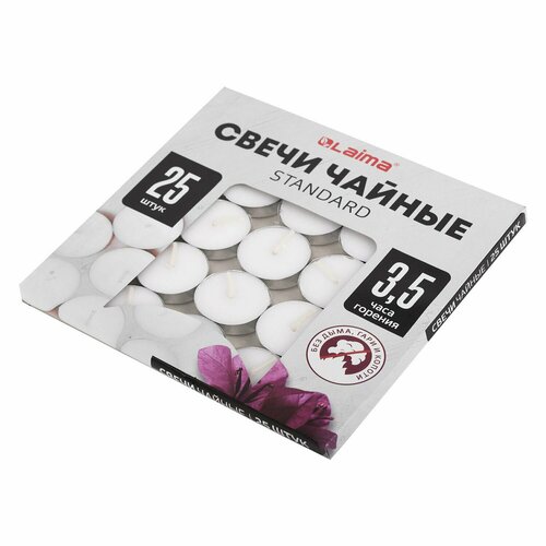 Свечи чайные Standard до 35 часов горения вес 85 г комплект 25 шт в гильзе LAIMA 609196 324₽