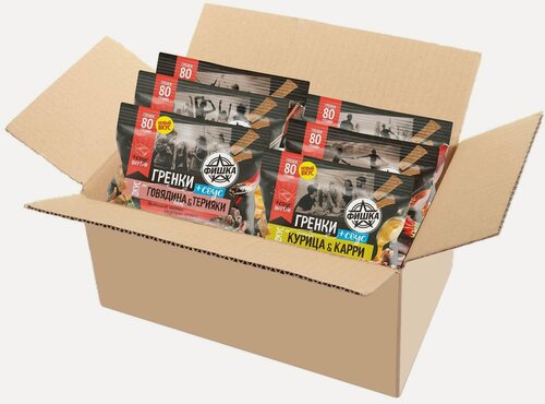 Изображение товара Упаковка из 22 штук Гренки "Фишка" ассорти + соус 80г