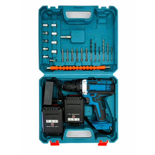 Аккумуляторная дрель-шуруповерт 28V в кейсе с набором оснастки 2 аккумулятора 5590₽