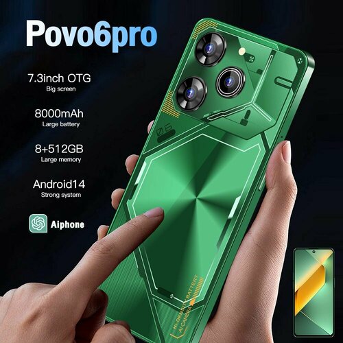 Смартфон Linkco POVA 6 Pro 5G 8512 Гб зелёный 9873₽