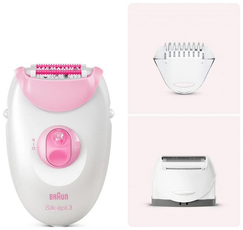 Эпилятор Braun S3 SE 3-031, белый/розовый, тип 5320, с бритвенной насадкой, сухая эпиляция, от сети — фото 1