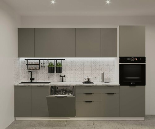 Изображение товара Кухонный гарнитур Фаска Обсидиан, 3000 мм, с пеналом для бытовой техники