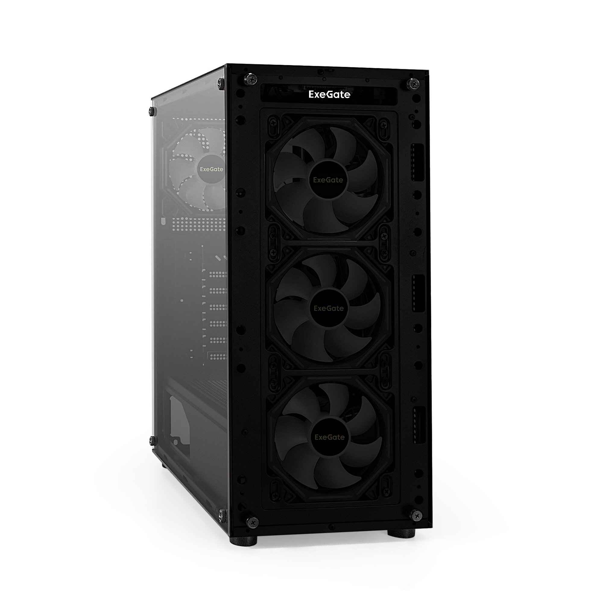 Корпус Miditower ExeGate i3 BASE (ATX, без БП, с окном, 1*USB+1*USB3.0, аудио, 4 вент. 12см с RGB подсветкой) — фото 1