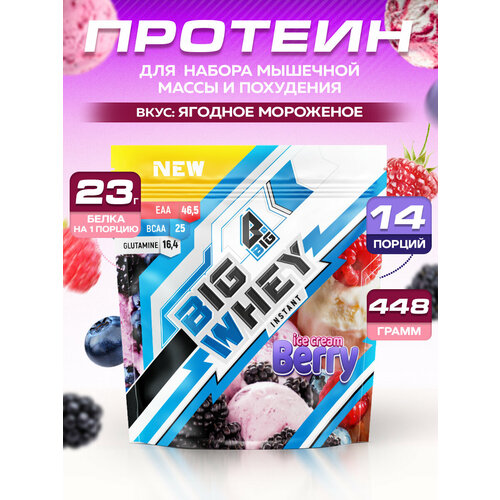 Протеин BIGSNT BIG WHEY сывороточный для набора мышечной массы, похудения и сушки, 448 г, 14 порций, Ягодное мороженое