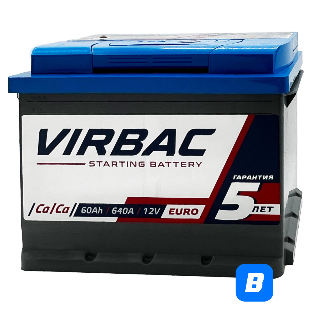 Аккумулятор VIRBAC 60 Ач 640 А прямая полярность, 242x175x190 мм — фото 1