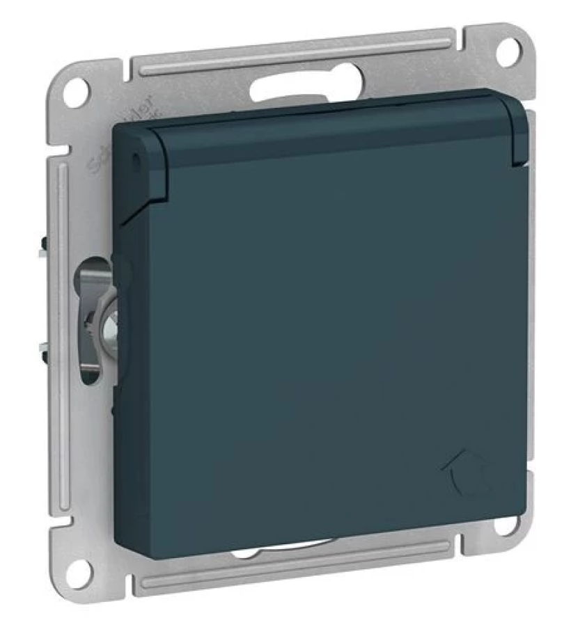 Розетка силовая штепсельная Systeme Electric / Систем Электрик AtlasDesign, 16А 250В IP20 изумруд с заземлением, крышкой и шторками, ATN000846 / электрооборудование