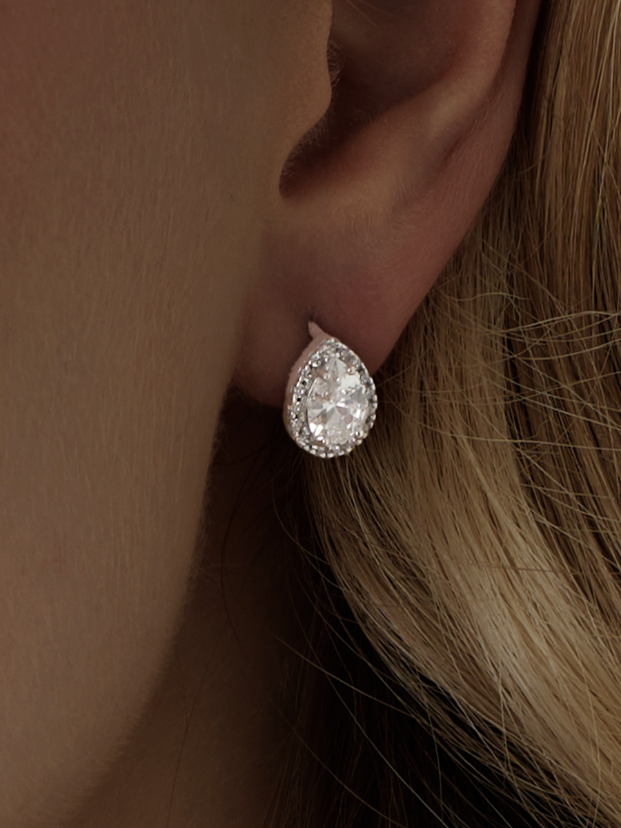 Серьги Ювелир Карат  серебро  925 проба  родирование  фианит  длина 1 см    серебристый