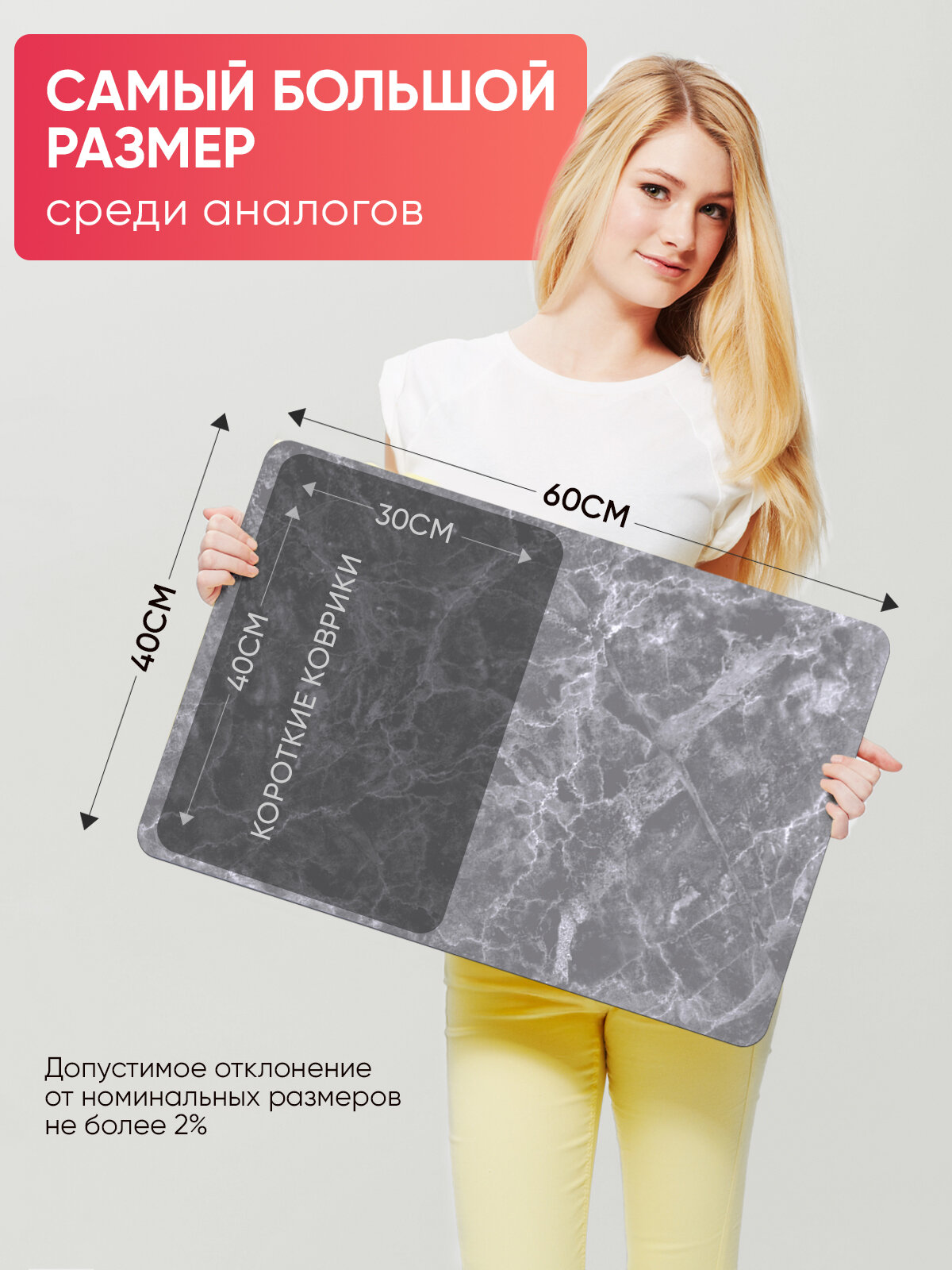 Коврик для сушки посуды, нано коврик для кухни, влаговпитывающий, быстросохнущий. Серый мрамор 60/40 см — фото 1