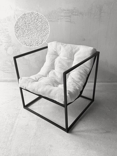 Изображение товара Кресло мягкое удобное для отдыха, уличное, на балкон, на веранду, в стиле лофт, минимализм, Лофтовик + белый плюш