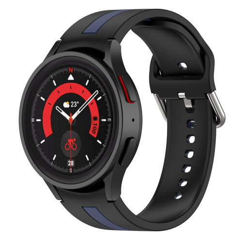 Двухцветный силиконовый ремешок для Samsung Galaxy Watch 4/5/6, черно-синий силиконовый ремешок для samsung galaxy watch 4 5 6 пряжка в цвет ремешка размер l розовый