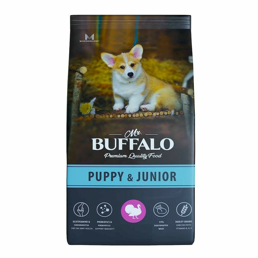 Mr.BUFFALO PUPPY & JUNIOR Сухой корм для щенков и юниоров средних и крупных пород Индейка