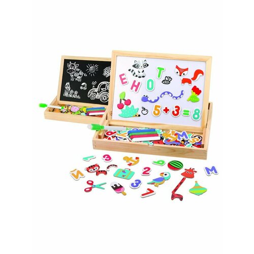 Бизи-чемоданчик Доска знаний магнитно-грифельная доска фигурки на магнитах 125 шт - алфавит счет животные мелки фломастер 1126₽