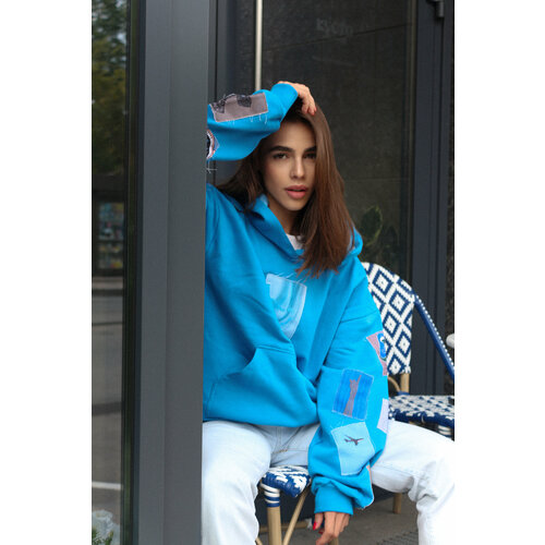 фото Худи polovina худи с нашивками polovina, размер 40, белый, синий