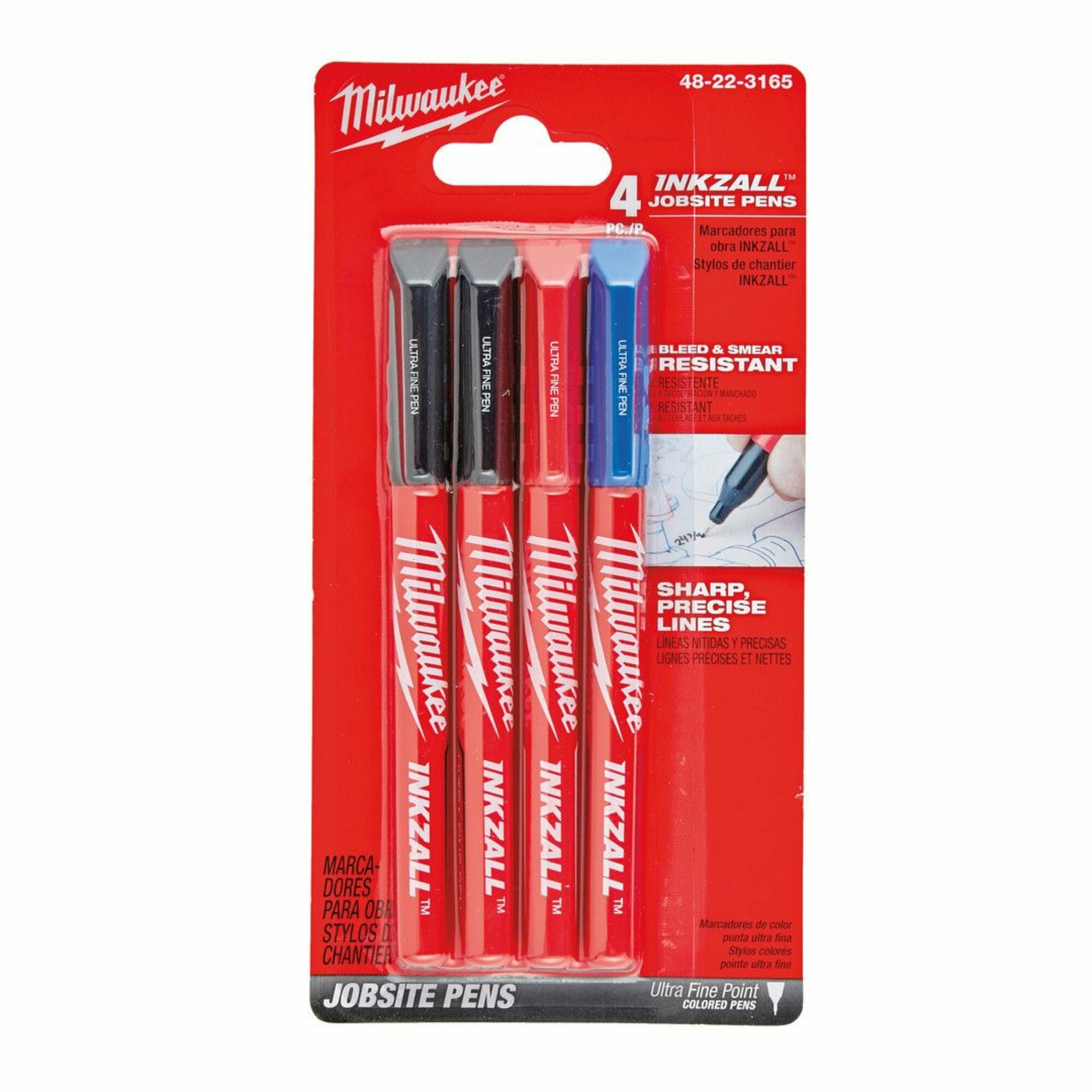 Ручки Milwaukee INKZALL Fine Tip цветные (4шт) 48223165