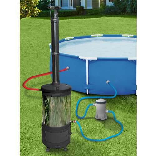 Печь для бассейна, водонагреватель на дровах TOPMANGAL LUXE, с крышкой и дымоходом, бак из нержавеющей стали (топка 3 мм)