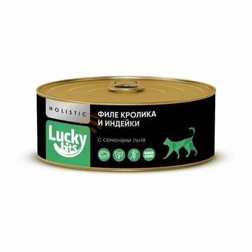 Консервы для кошек Lucky bits филе Кролика и Индейки с семенами льна, 100 гр.*1шт.