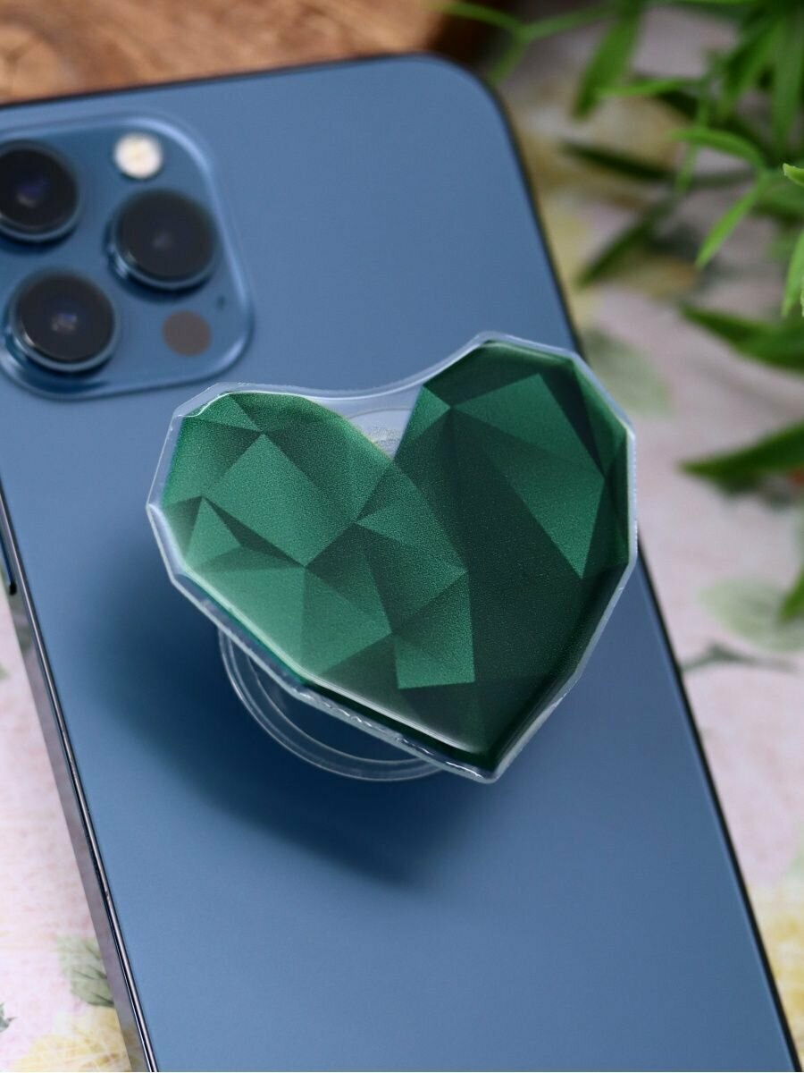 фото Попсокет держатель для телефона Gold heart green
