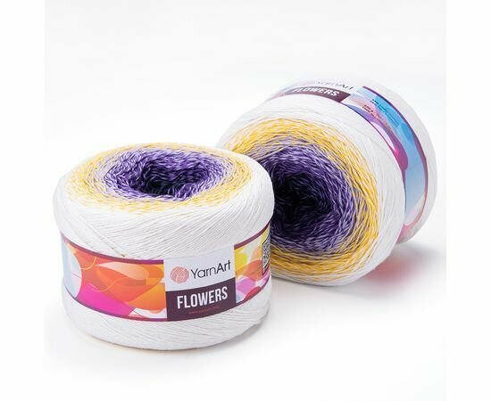 Пряжа для вязания ЯрнАрт Фловерс (YarnArt Flowers) цвет 307 белый-фиолетовый, 250г/1000м, комплект 2 мотка