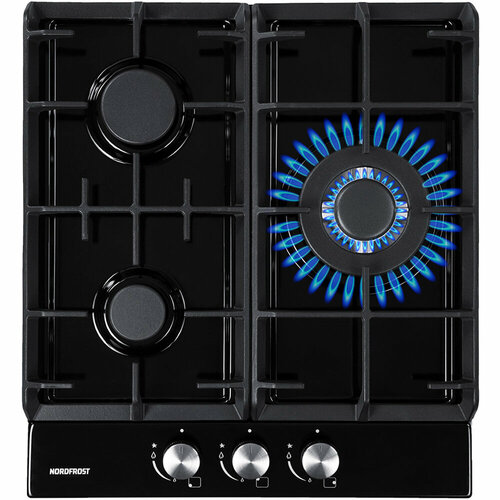 Газовая варочная поверхность NORDFROST HS 4532 B электророзжиг 3 конфорки чугунные решетки черная эмаль 1296100₽