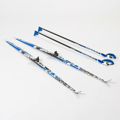 фото Лыжный комплект stc с креплениями 75 мм с палками 175 step brados ls blue