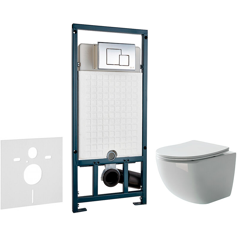 фото Комплект унитаза Ceramicanova Forma CN3009 с сиденьем Микролифт и инсталляцией WeltWasser WW Marberg 507 10000005949+10000005953 с клавишей смыва Хром глянцевый