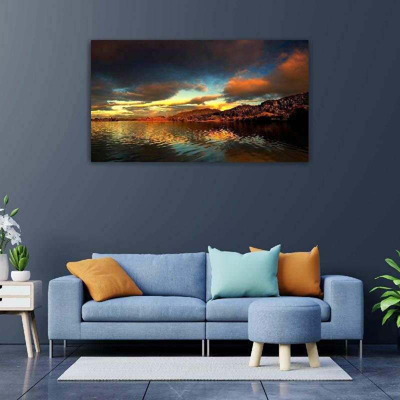 Картина на холсте 60x110 LinxOne "Пейзаж закат Природа Деревья" интерьерная для дома / на стену / на кухню / с подрамником