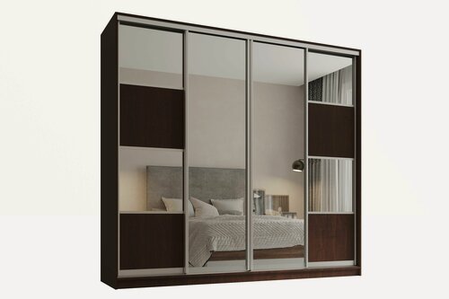 Изображение товара Шкаф купе, для одежды Линц 4, Легкомаркет, 220х60х200, белье/платье/платье, венге, профиль серебро, с зеркалом