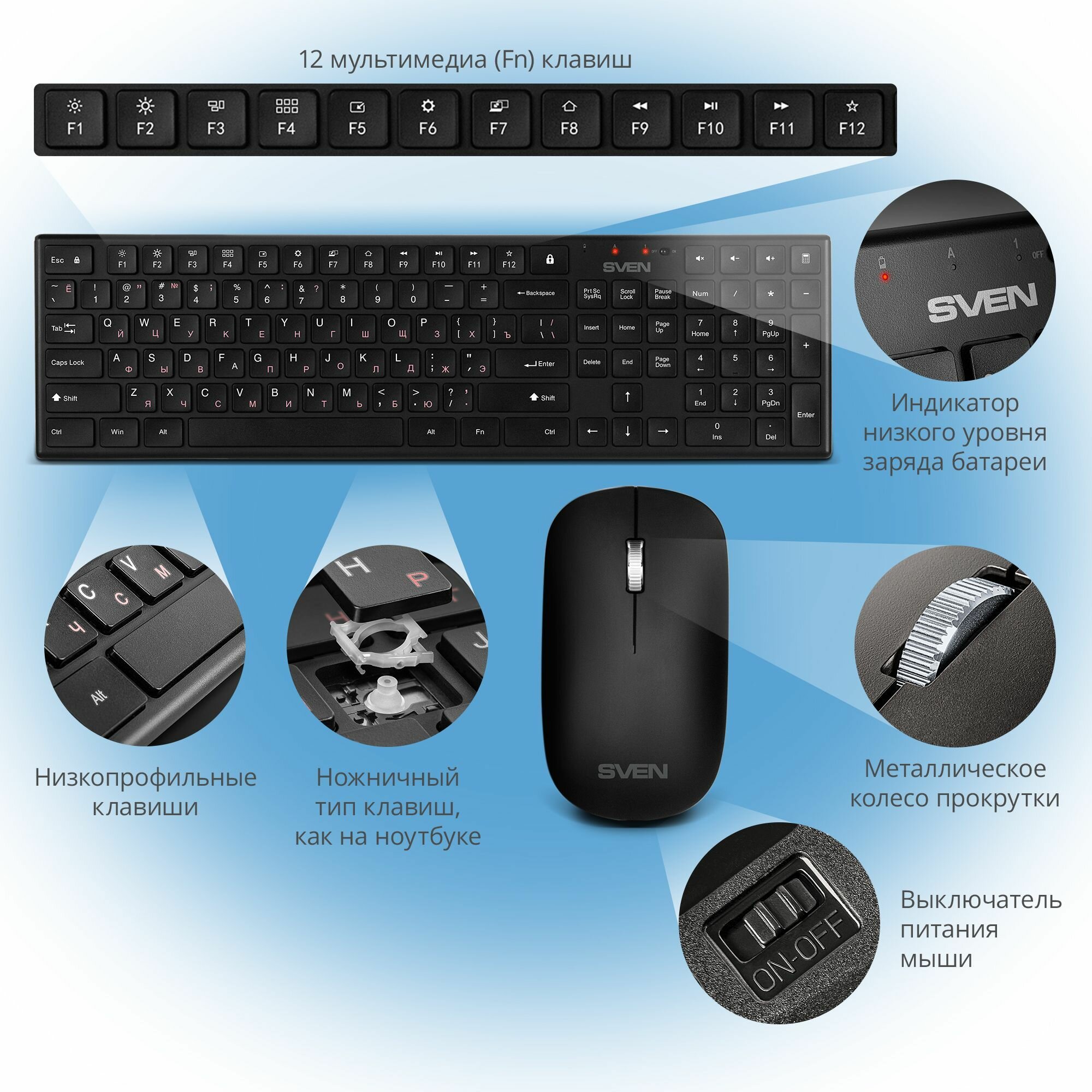 Набор беспроводные клавиатура и мышь SVEN KB-C2550W чёрные