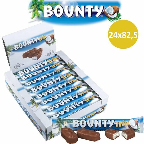 Шоколадные батончики Bounty, 24 шт по 82.5 г, Кокос, шоколад