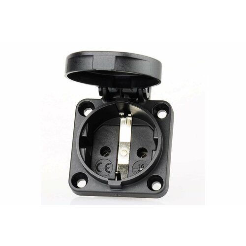 Встраиваемая розетка PCE 16A 220V 2P+E IP54 50х50 подключение сзади, черная 105-0s