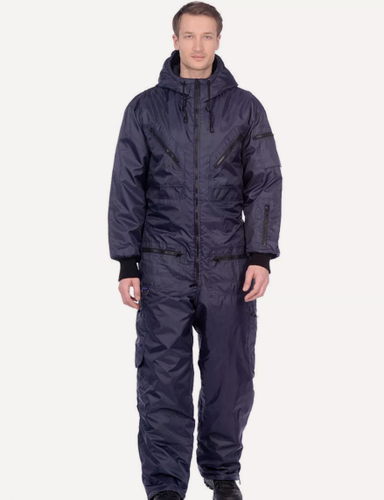 Изображение товара Утепленный комбинезон для мужчин, синий, с капюшоном, на молнии, 56-58/182-188