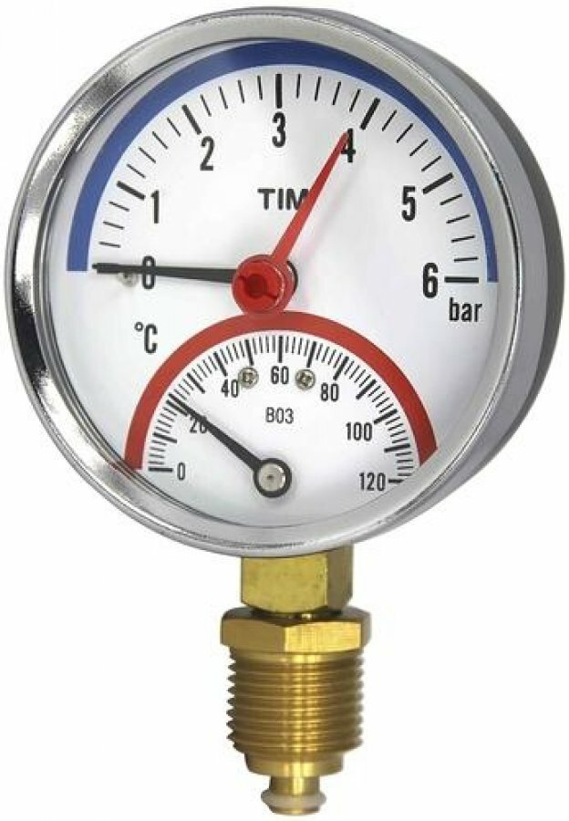 Термоманометр радиальный 6 бар, D 63мм TIM арт. Y-63-6