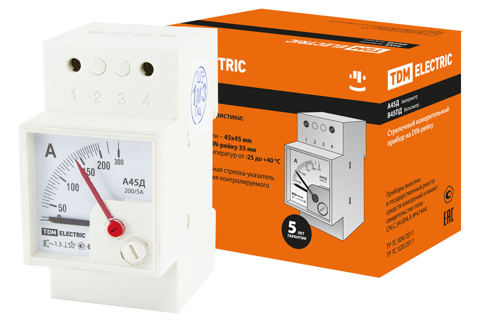 Амперметр А45Д 200/5А-1,5 (DIN-рейка) TDM