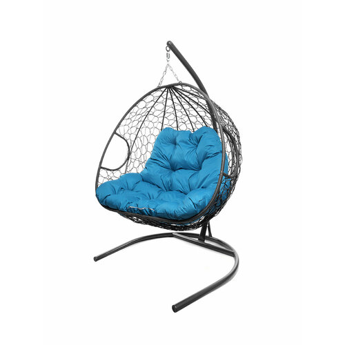 Подвесное кресло из ротанга Для двоих серое с голубой подушкой M-GROUP