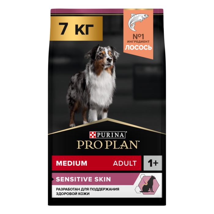 Сухой корм PRO PLAN® для взрослых собак средних пород с чувствительной кожей, с высоким содержанием лосося 7 кг