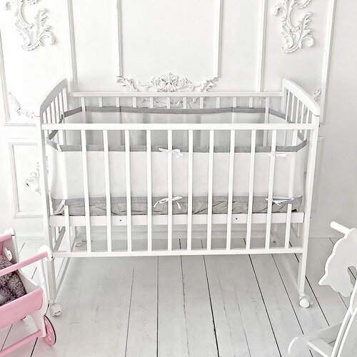 Дышащие бортики в кроватку, бортики в кроватку комплектом, бортики без наполнителя серый рубчик