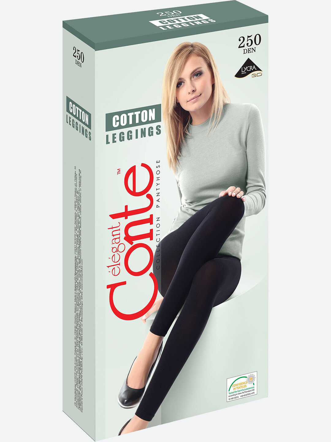 Леггинсы женские из хлопка и LYCRA® Conte COTTON Leggings 250 den размер 4=L c х/б ластовицей цвет Nero=Чёрный