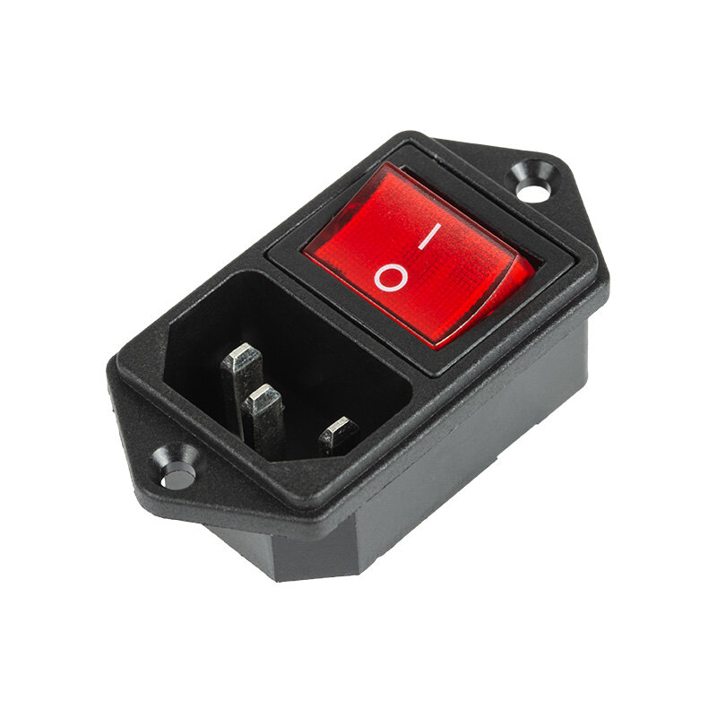 Выключатель клавишный 250 V 6 А (4с) ON-OFF красный с подсветкой и штекером C14 3PIN REXANT 10 шт арт. 36-2282