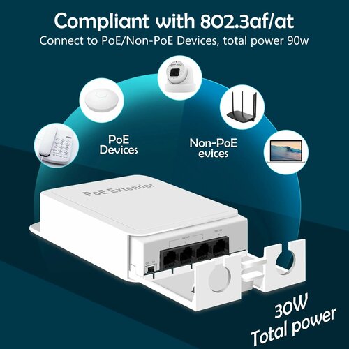 удлинитель расширитель poe 1in 3out poe POE-удлинитель активный (Ethernet) 100Мб/с влагозащищённый разветвитель 3-портовый | ORIENT SWP-103-100R