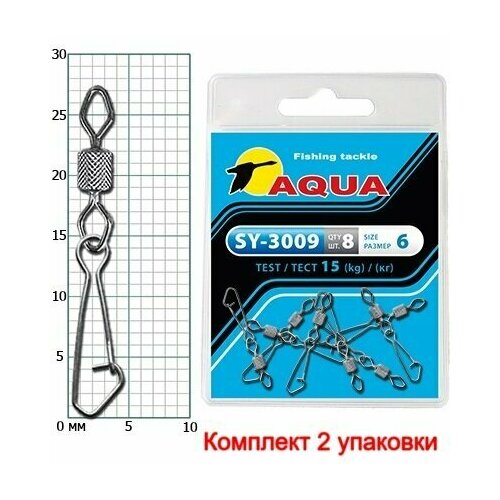 фото Карабин с вертлюгом aqua sy-3009 №06 (2 упк. по 8 шт.)