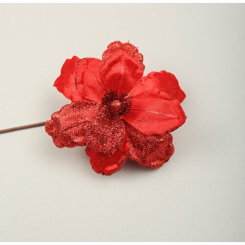 Цветок искусственный декоративный новогодний, d 19 см, цвет красный