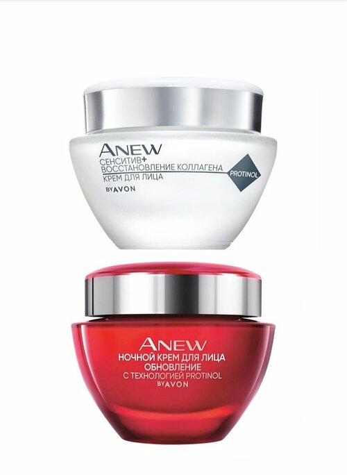 AVON Набор Крем для лица ANEW Обновление. Сенситив+восстановление коллагена. 2х50 мл