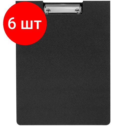 Комплект 6 шт, Папка-планшет с зажимом OfficeSpace А4, 1800мкм, пластик (полифом), черный